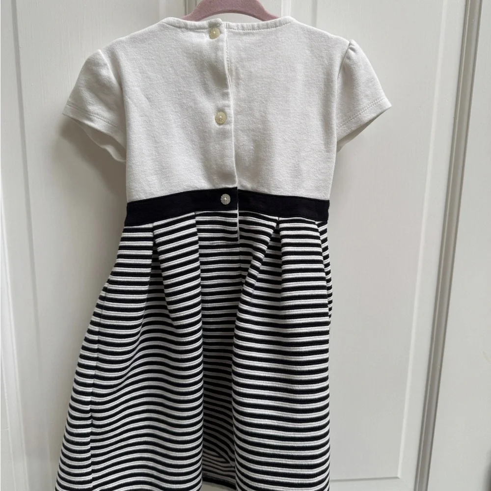 Gymboree 3T Girls Black & White Stripe Dress with Puff Cap Short Sleeves